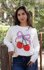 CHERRY BOW LIGHTWEIGHT BRUSHED FLEECE PULLOVER TOP (White)