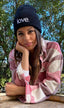 LOVE. EMBROIDERED CUFFED KNIT BEANIE (Black)