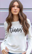 TENNIS CURSIVE LIGHTWEIGHT BRUSHED FLEECE PULLOVER TOP (White)