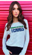 TENNIS STRIPE LIGHTWEIGHT HACCI RIBBED SWEATER TOP (ASH GREY)