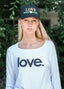LOVE STRIPE GOLD HEART EMBROIDERED TRUCKER HAT