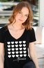 TENNIS FIVE ROW HEARTS VNECK TEE with HEARTS on Back (Black)