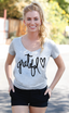 GRATEFUL HEART S/S V NECK with SCATTERED HEARTS on Back. (Grey)