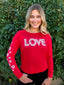 LOVE RETRO L/S TEE with RETRO HEARTS on Arm (Red)