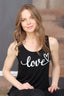 LOVE CURSIVE TANK with SCATTERED HEARTS on back (Black)