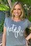 GRATEFUL HEART S/S CREW NECK with SCATTERED HEARTS on Back. (Charcoal)