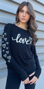 LOVE CURSIVE LIGHTWEIGHT HACCI RIBBED SWEATER TOP (Black)