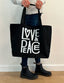 LOVE & PEACE BLACK CANVAS TOTE