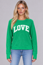 LOVE COLLEGIC OUTLINE LIGHTWEIGHT BRUSHED FLEECE PULLOVER TOP (Green)