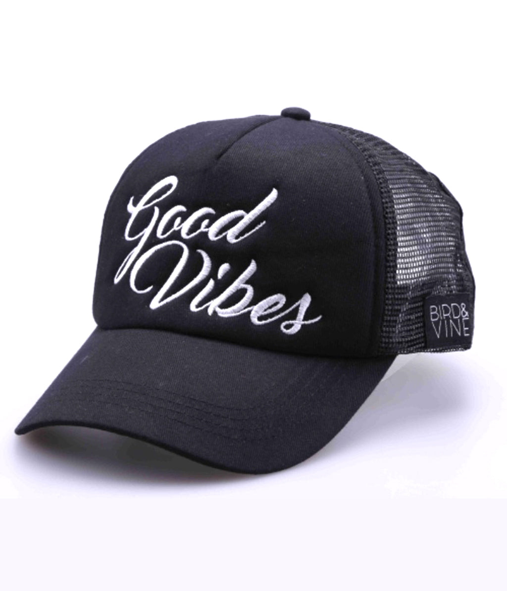 GOOD VIBES EMBROIDERED TRUCKER HAT