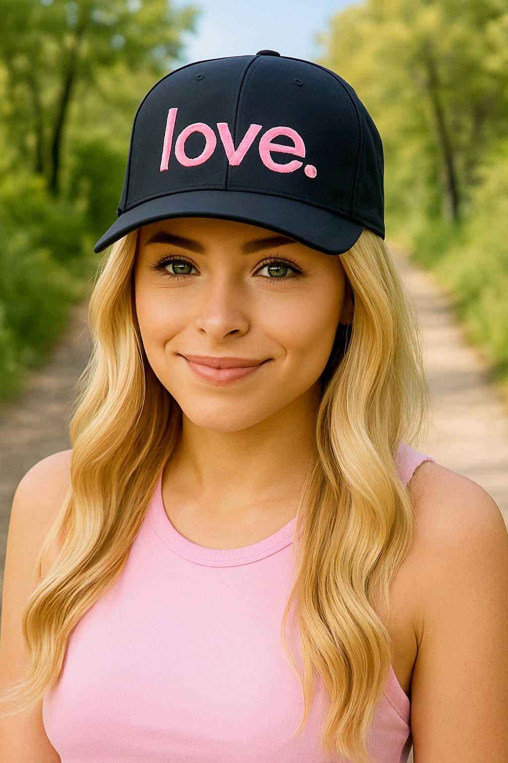 LOVE. EMBROIDERED TRUCKER HAT (Black w/ Pink) Main image