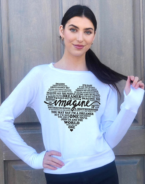 IMAGINE (WITH LYRICS) L/S TEE with a HEARTS GRAPHIC on ARM  (Winter White) Main image