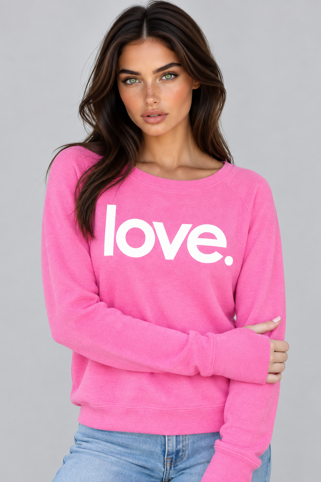 LOVE. LIGHTWEIGHT BRUSHED FLEECE PULLOVER TOP (Pink) Main image