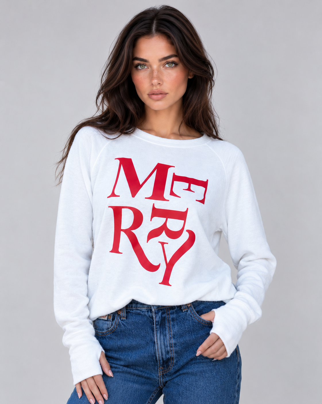 MERRY LIGHTWEIGHT BRUSHED FLEECE PULLOVER TOP (White) Main image
