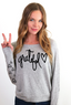 GRATEFUL HEART L/S FLEECE PULLOVER with  HEARTS on Arm (Grey)