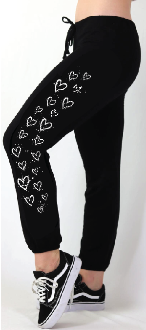 SPLATTERED OPEN HEARTS LIGHTWEIGHT FLEECE BLACK SWEAT PANT (JOGGER) Main image