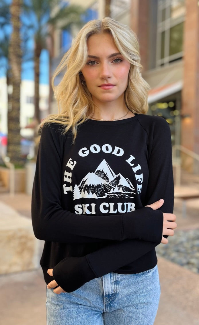THE GOOD LIFE SKI CLUB LIGHTWEIGHT FLEECE SWEATSHIRT (Black) Main image