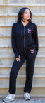 EMBROIDERED BOW LIGHTWEIGHT FLEECE BLACK SWEAT PANT (JOGGER)