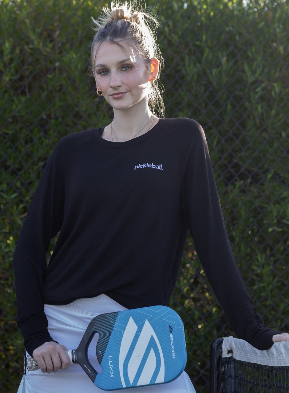 PICKLEBALL. EMBROIRDERED  FLEECE PULLOVER SWEATSHIRT (Black)