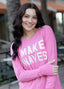 MAKE WAVES LIGHTWEIGHT BRUSHED FLEECE PULLOVER TOP (Pink)