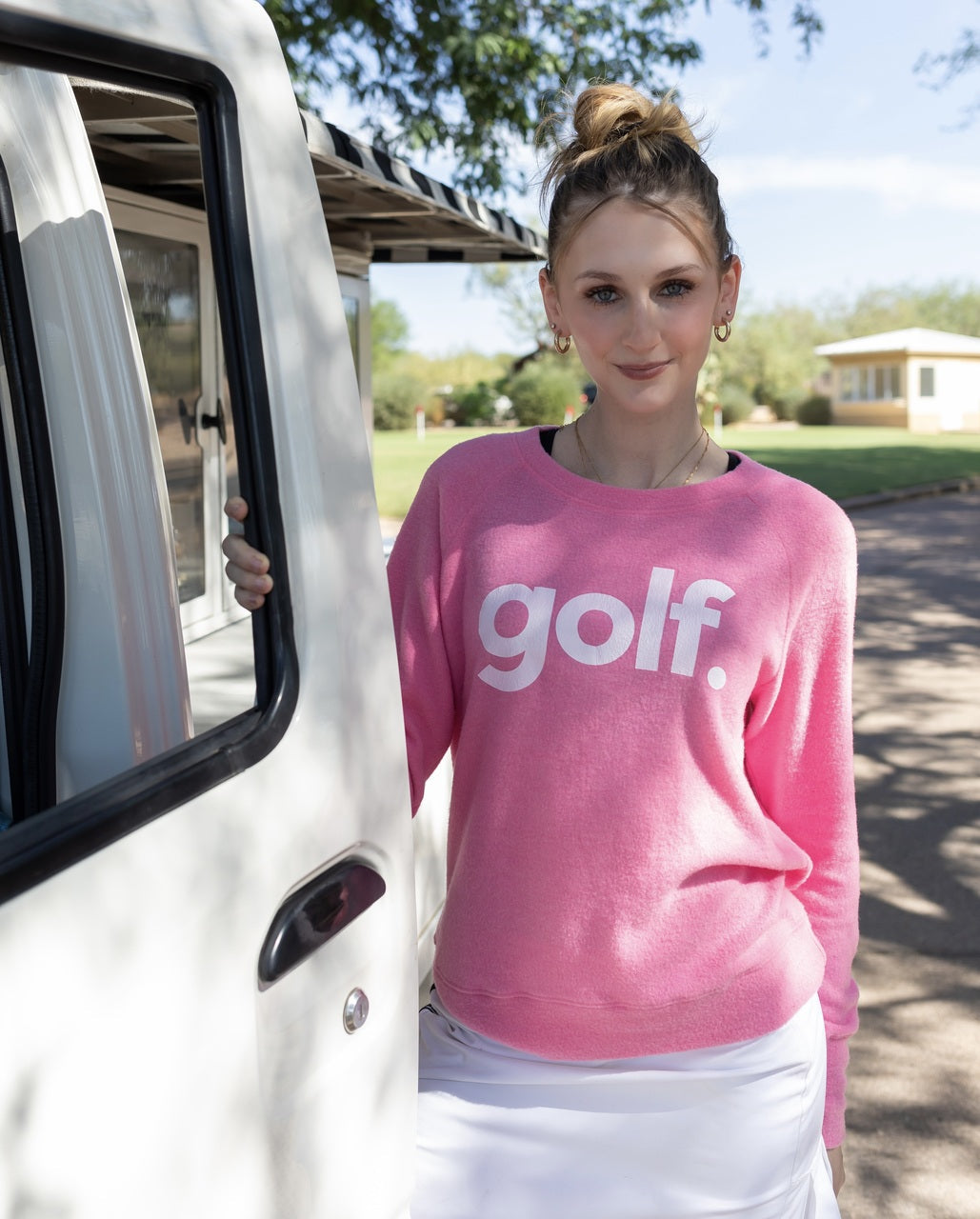 GOLF. LIGHTWEIGHT BRUSHED FLEECE PULLOVER TOP (Pink) Main image