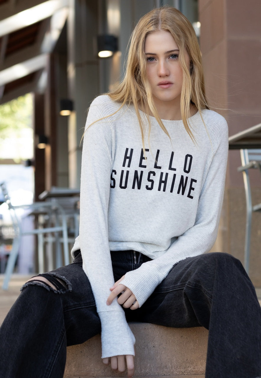 HELLO SUNSHINE LIGHTWEIGHT HACCI RIBBED SWEATER TOP (ASH GREY) Main image