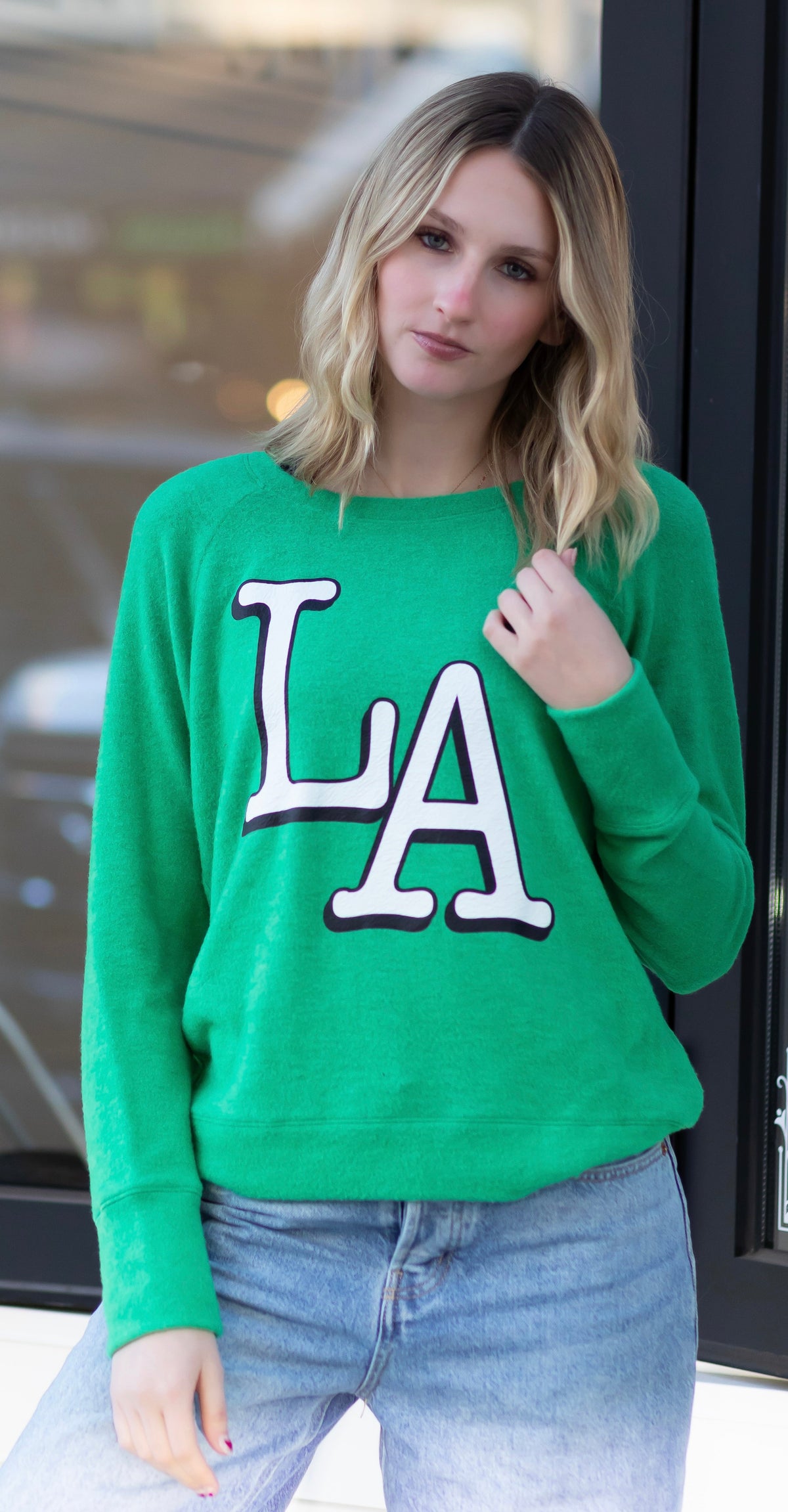 LA LIGHTWEIGHT BRUSHED FLEECE PULLOVER TOP (Green) Main image