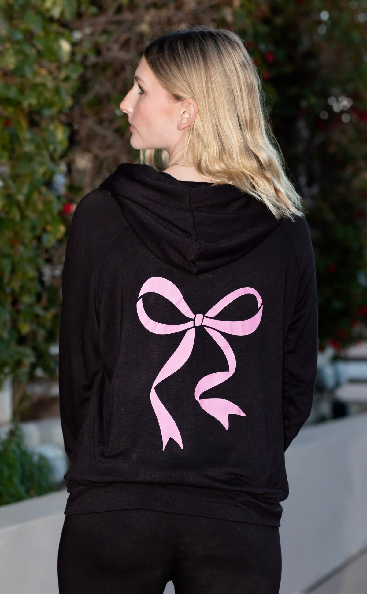 BOW LIGHTWEIGHT FLEECE ZIP HOODIE (Black)
