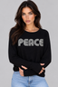 PEACE RETRO LIGHTWEIGHT BRUSHED FLEECE PULLOVER TOP (Black)