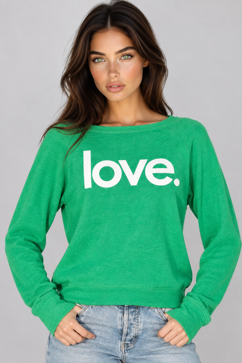 LOVE. LIGHTWEIGHT BRUSHED FLEECE PULLOVER TOP (Green)