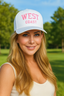 WEST COAST EMBROIDERED TRUCKER HAT (White w/ Pink)