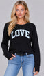 LOVE COLLEGIC OUTLINE LIGHTWEIGHT HACCI RIBBED SWEATER TOP (Black)