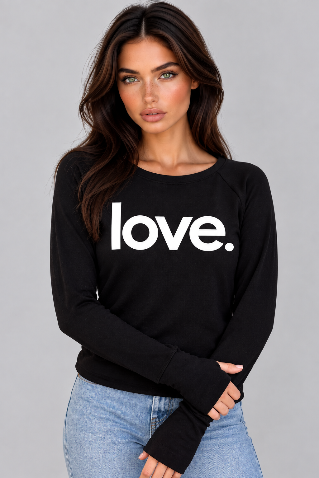 LOVE. LIGHTWEIGHT BRUSHED FLEECE PULLOVER TOP (Black) Main image