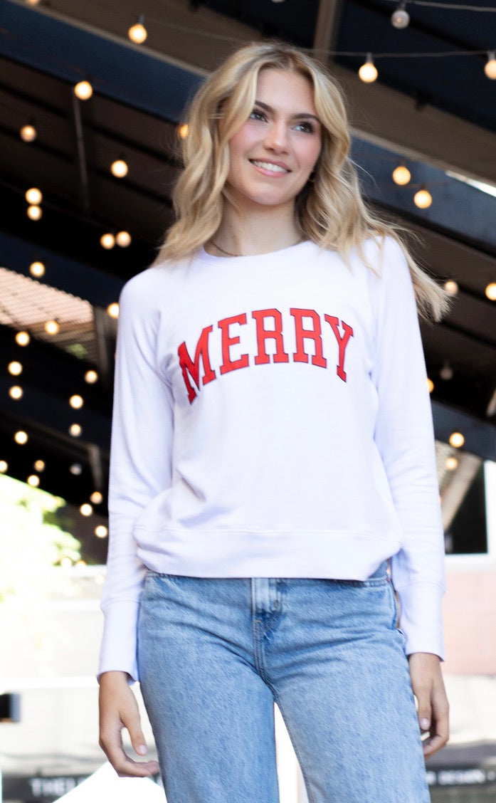 MERRY LIGHTWEIGHT FLEECE SWEATSHIRT (White) Main image