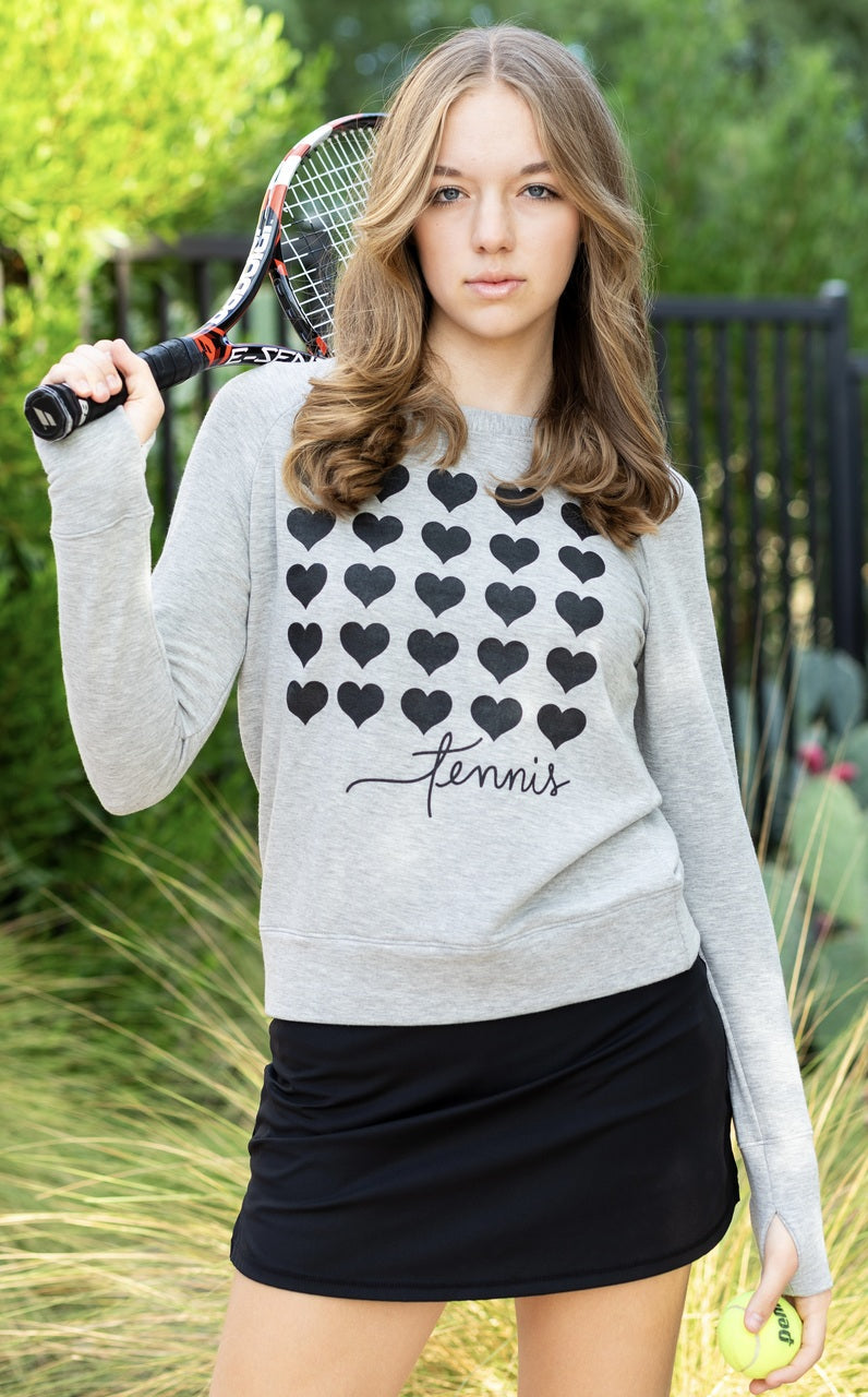 5 ROW HEART TENNIS LIGHTWEIGHT FLEECE SWEATSHIRT (Grey) Main image