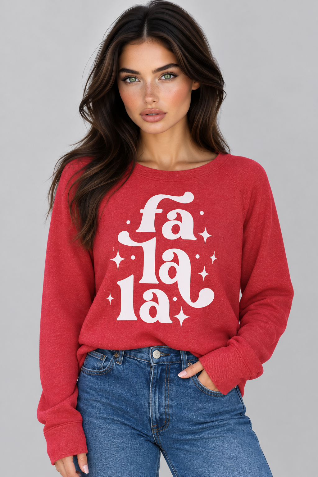 FA LA LA LIGHTWEIGHT BRUSHED FLEECE PULLOVER TOP (Red) Main image