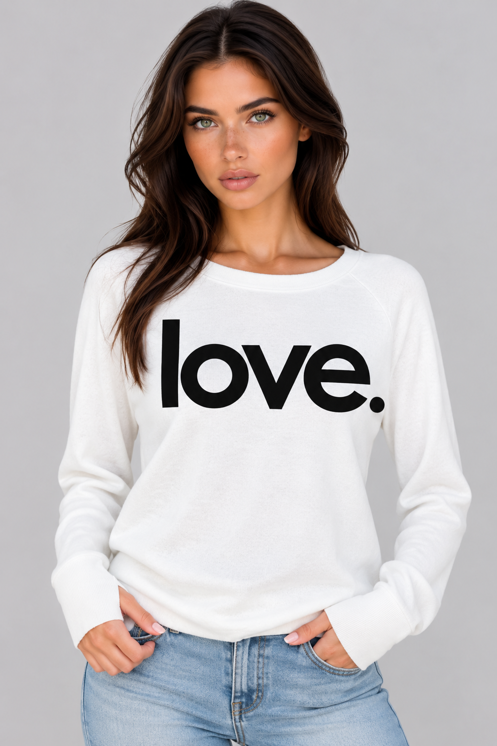 LOVE. LIGHTWEIGHT BRUSHED FLEECE PULLOVER TOP (White) Main image