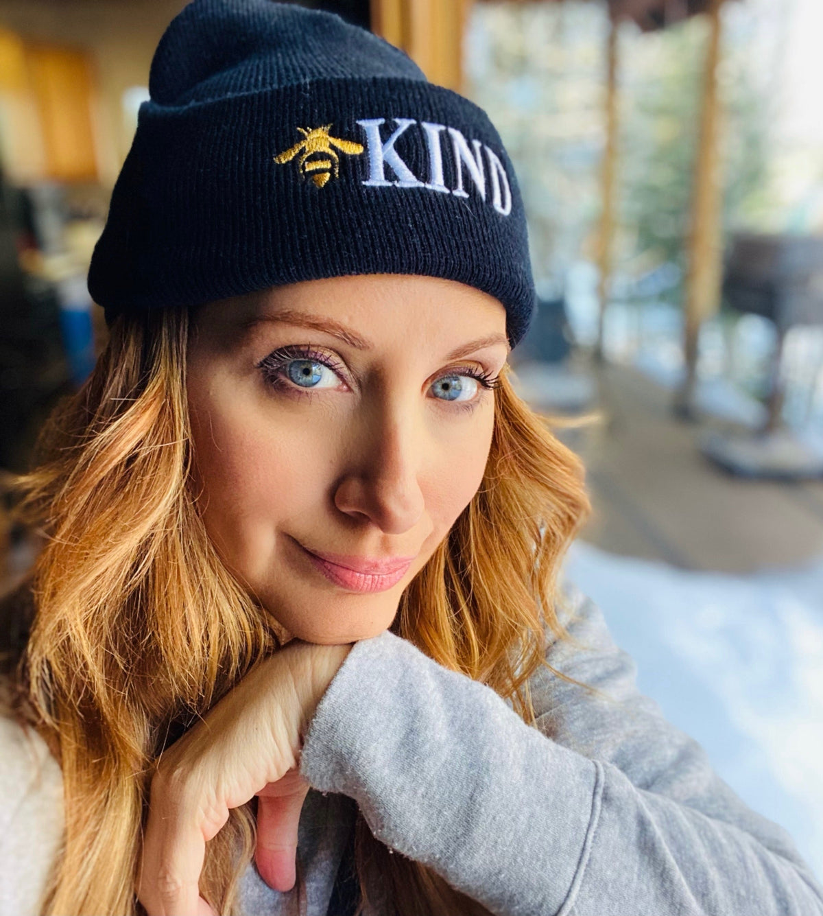 BEE KIND EMBROIDERED CUFFED KNIT BEANIE  (Black) Main image