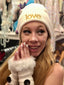LOVE. EMBROIDERED CUFFED KNIT BEANIE  (White)