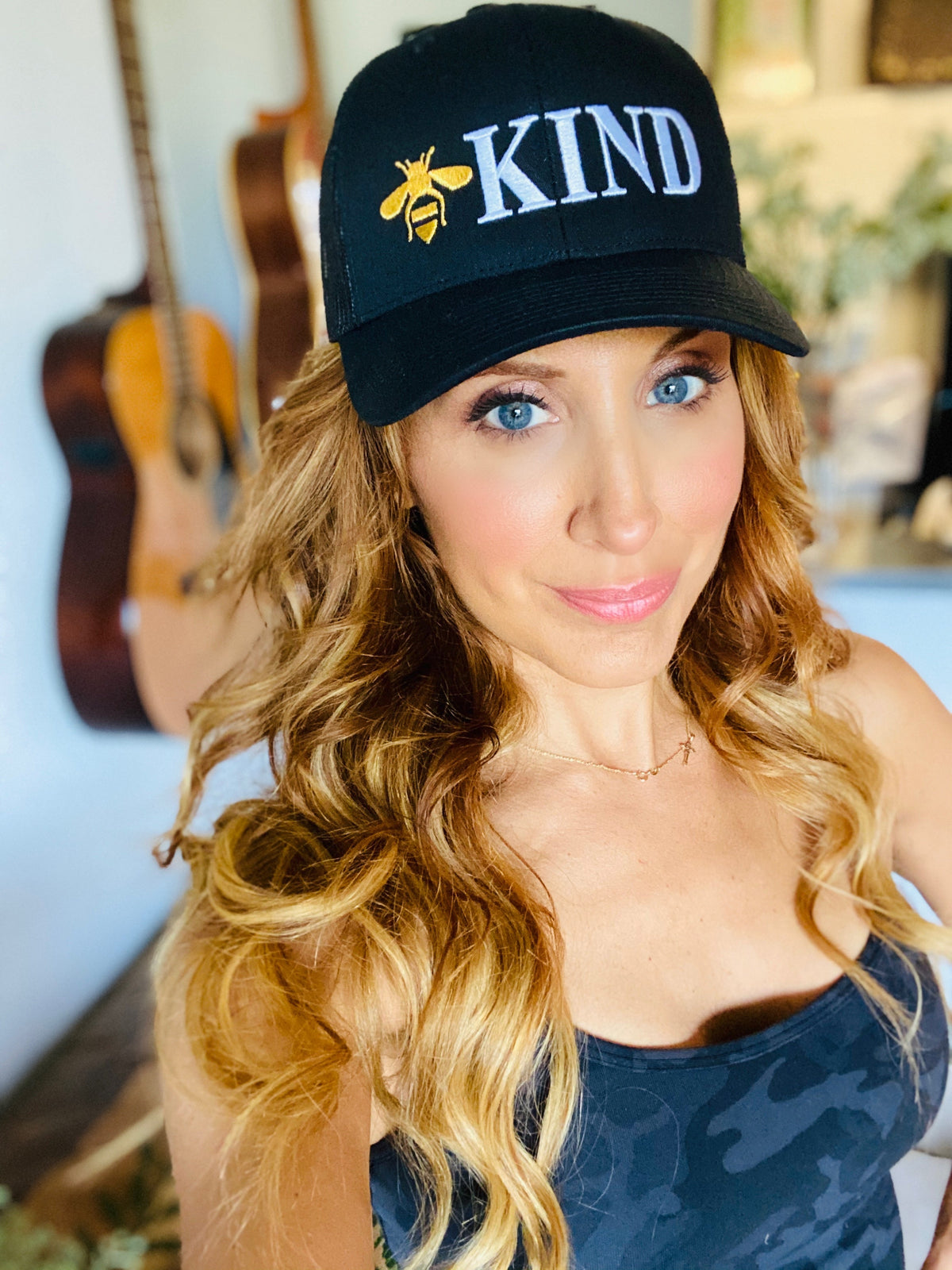 BEE KIND EMBROIDERED TRUCKER HAT (Black)