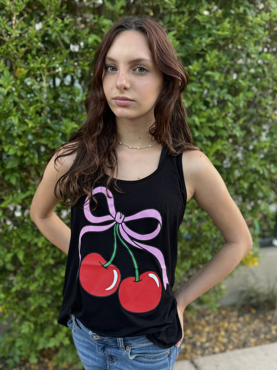 BOW with CHERRIES TANK (Black) Main image