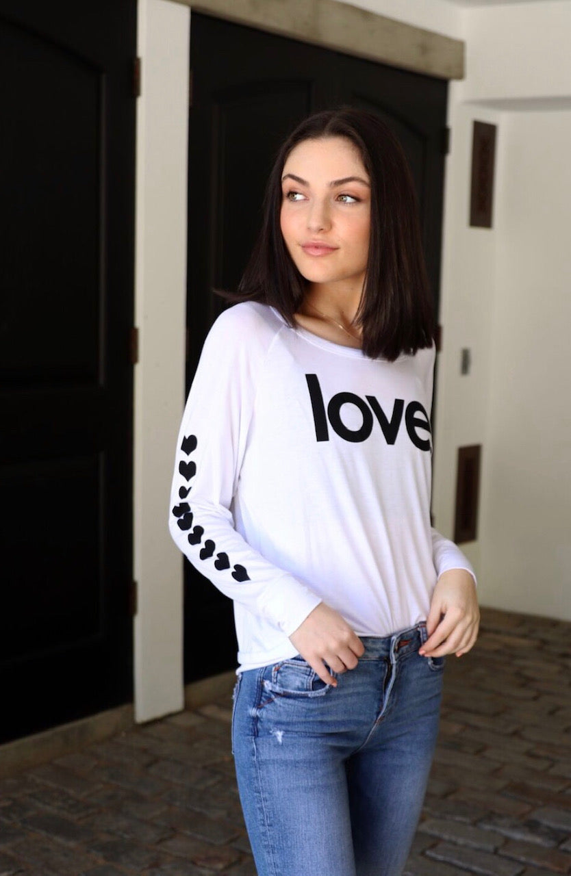 LOVE. WHITE L/S OTS TOP