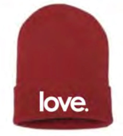 LOVE. EMBROIDERED CUFFED KNIT BEANIE  (RED)