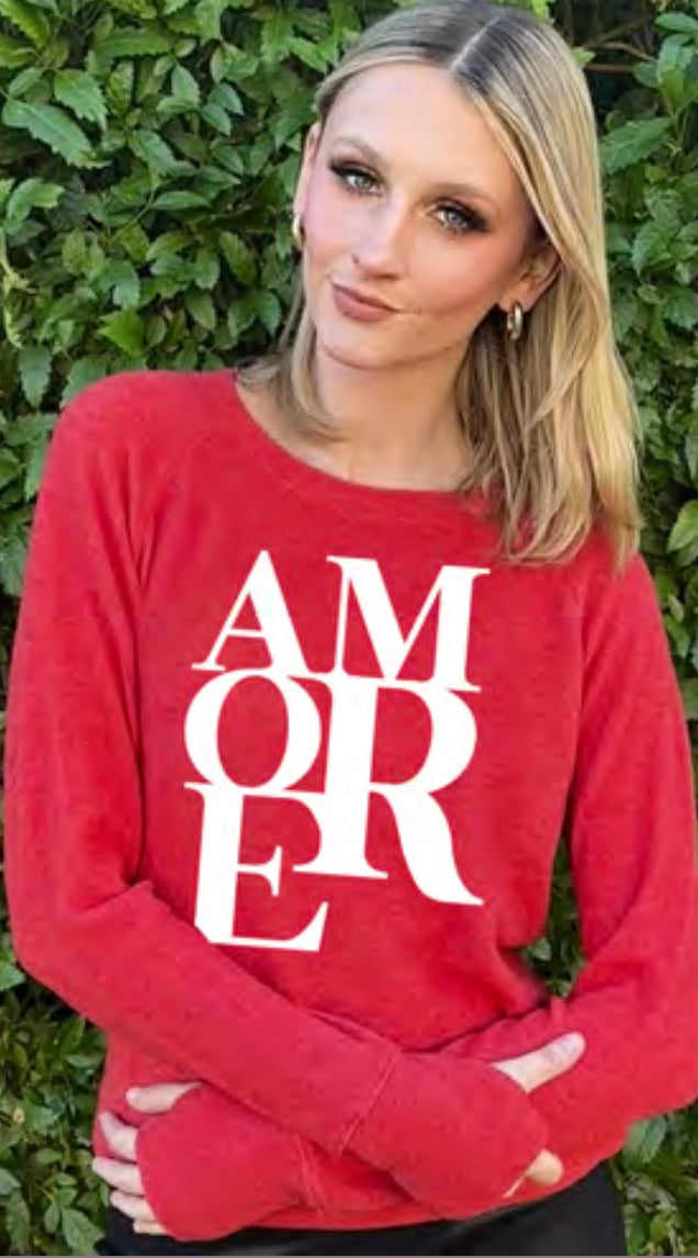 AMORE LIGHTWEIGHT BRUSHED FLEECE TOP (Red)
