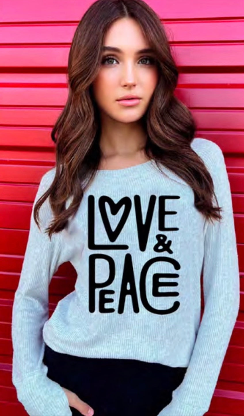 LOVE & PEACE LIGHTWEIGHT HACCI RIBBED SWEATER TOP (ASH GREY)