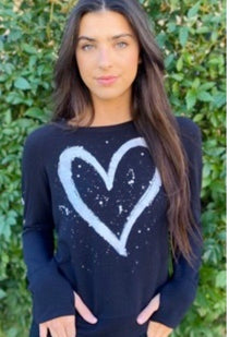 HEART SPLATTER FLEECE PULLOVER SWEATSHIRT (Black)