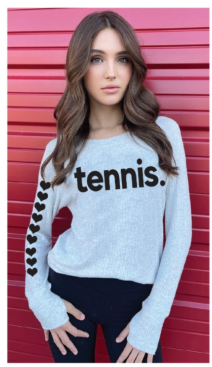 TENNIS LIGHTWEIGHT HACCI RIBBED SWEATER TOP (ASH GREY)