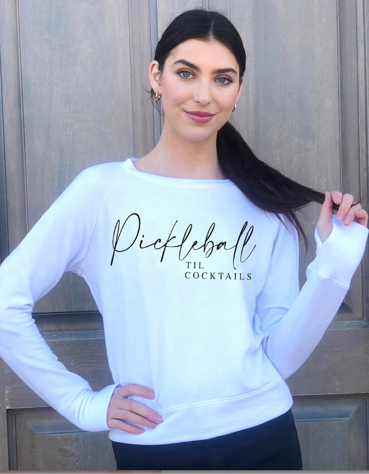 PICKLEBALL TIL COCKTAILS LIGHTWEIGHT FLEECE PULLOVER (White) Main image