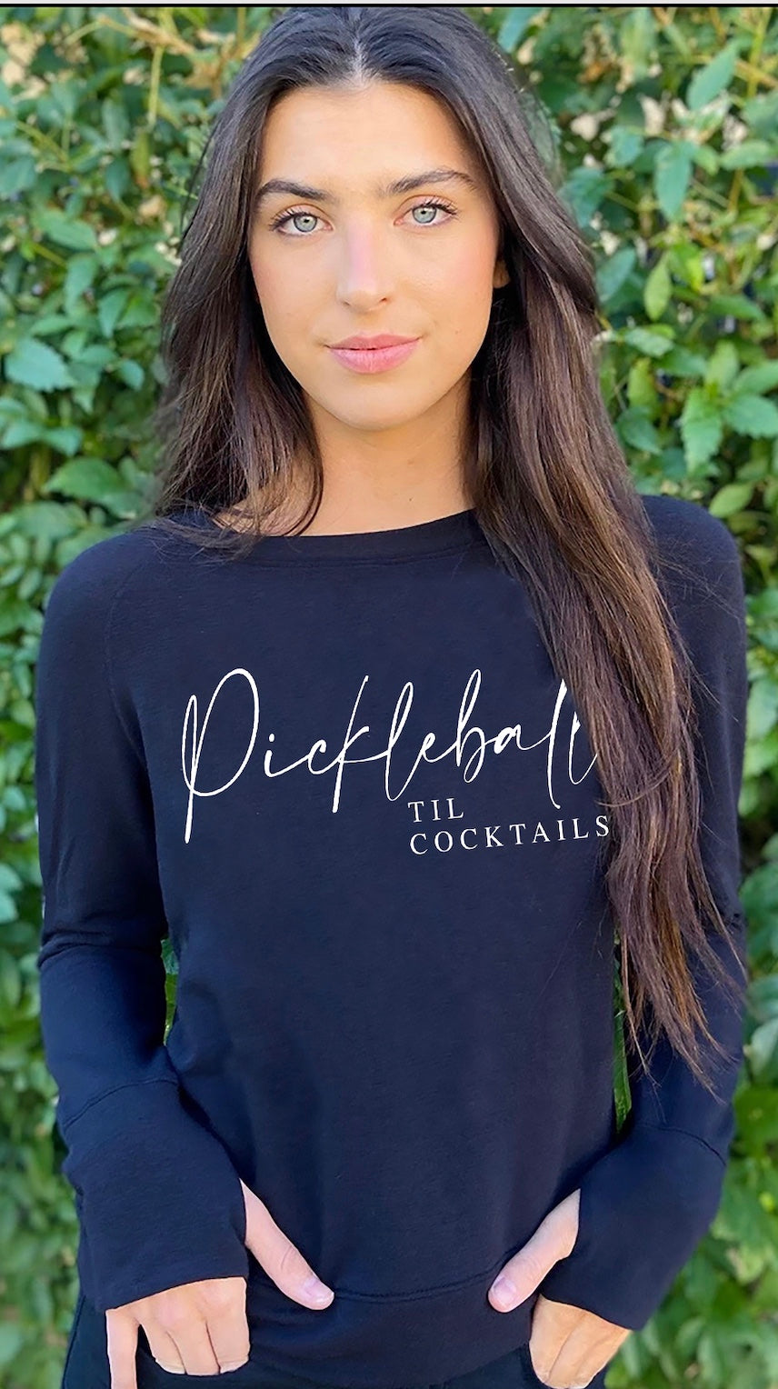 PICKLEBALL TIL COCKTAILS LIGHTWEIGHT FLEECE PULLOVER (Black) Main image