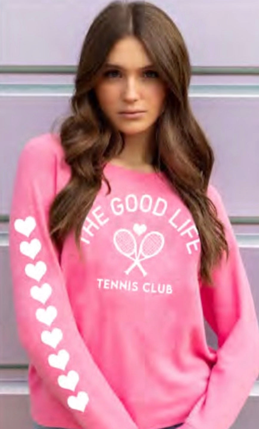 THE GOOD LIFE TENNIS CLUB LIGHTWEIGHT BRUSHED FLEECE PULLOVER TOP (Pink) Main image
